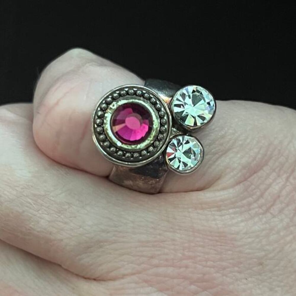 Vintage Estate Beautiful Silver Tone Pink Stone Sparkling Cocktail Ring size 6